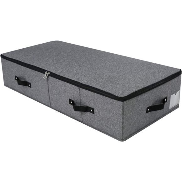 Foldable Fabric Sturdy Under Bed Storage Box with 6 Handles, Zipper Lid - Picture 1 of 8